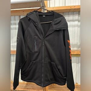 HMK Black with Orange print Zip-Up ski/snowmobile Jacket. Men’s size small